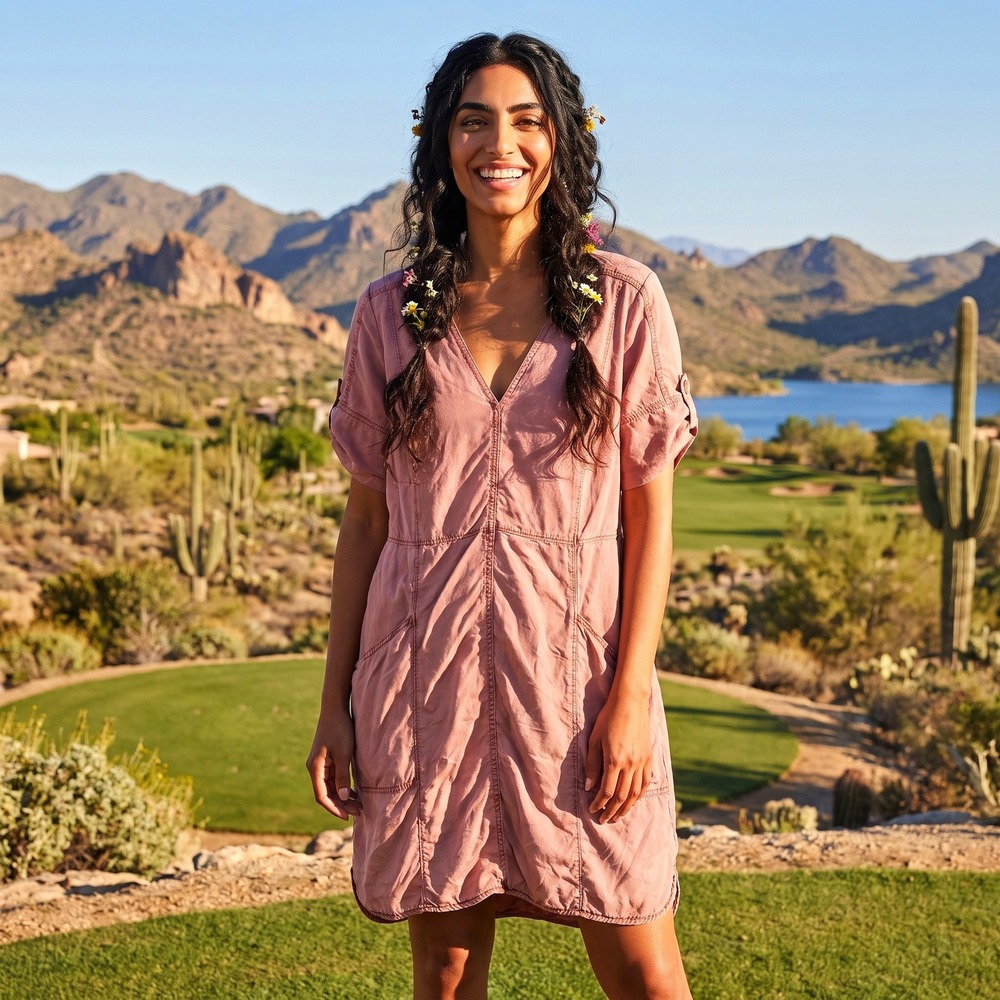 Anthropologie Pilcro and the Letterpress Dress Womens M Rose Pink Utility Boho